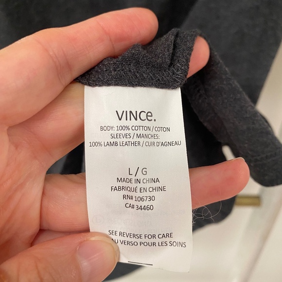 Vince Lamb Leather Short Sleeve Dark Gray Tee Size L - Picture 8 of 9